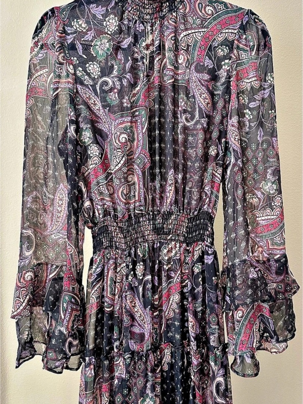 MISA Los Angeles Paisley Maxi Dress in Black & Purple Size Medium Like New